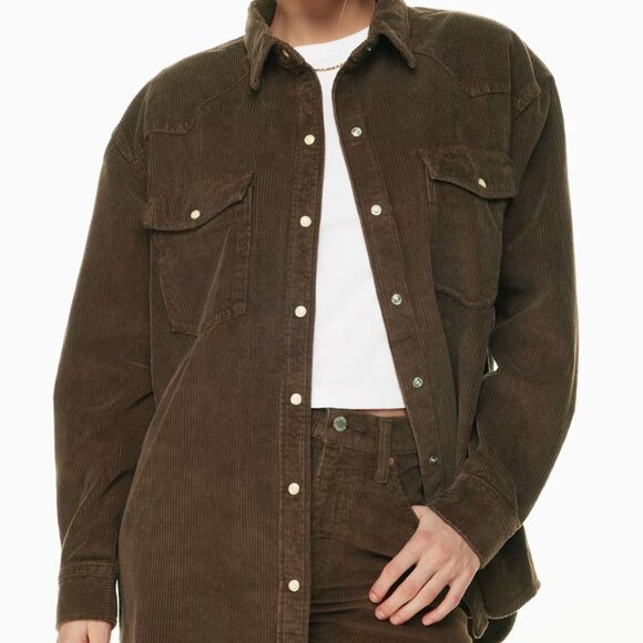 Aritzia Denim Forum Brown Corduroy Button Up Shirt - Picture 1 of 3